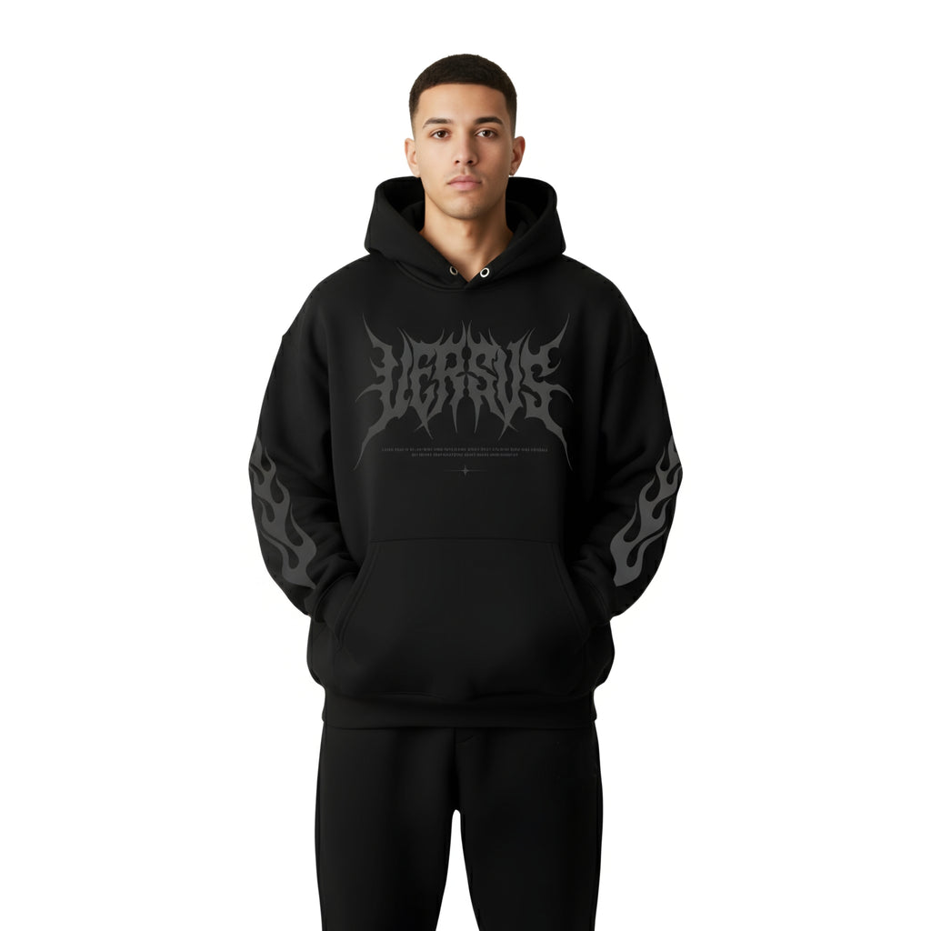 CHAOS OVERSIZED 450GSM BLACK HOODIE