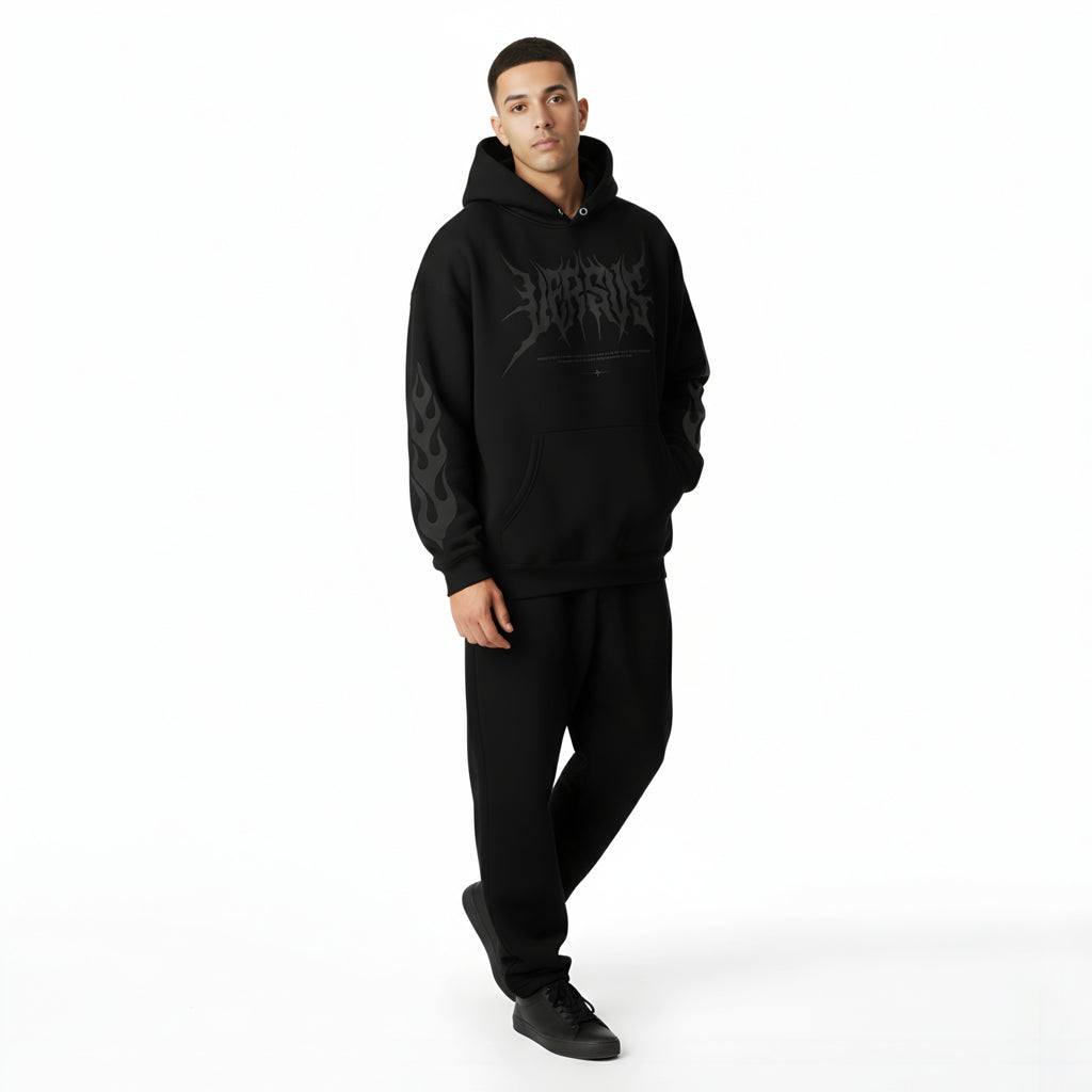 CHAOS OVERSIZED 450GSM BLACK HOODIE