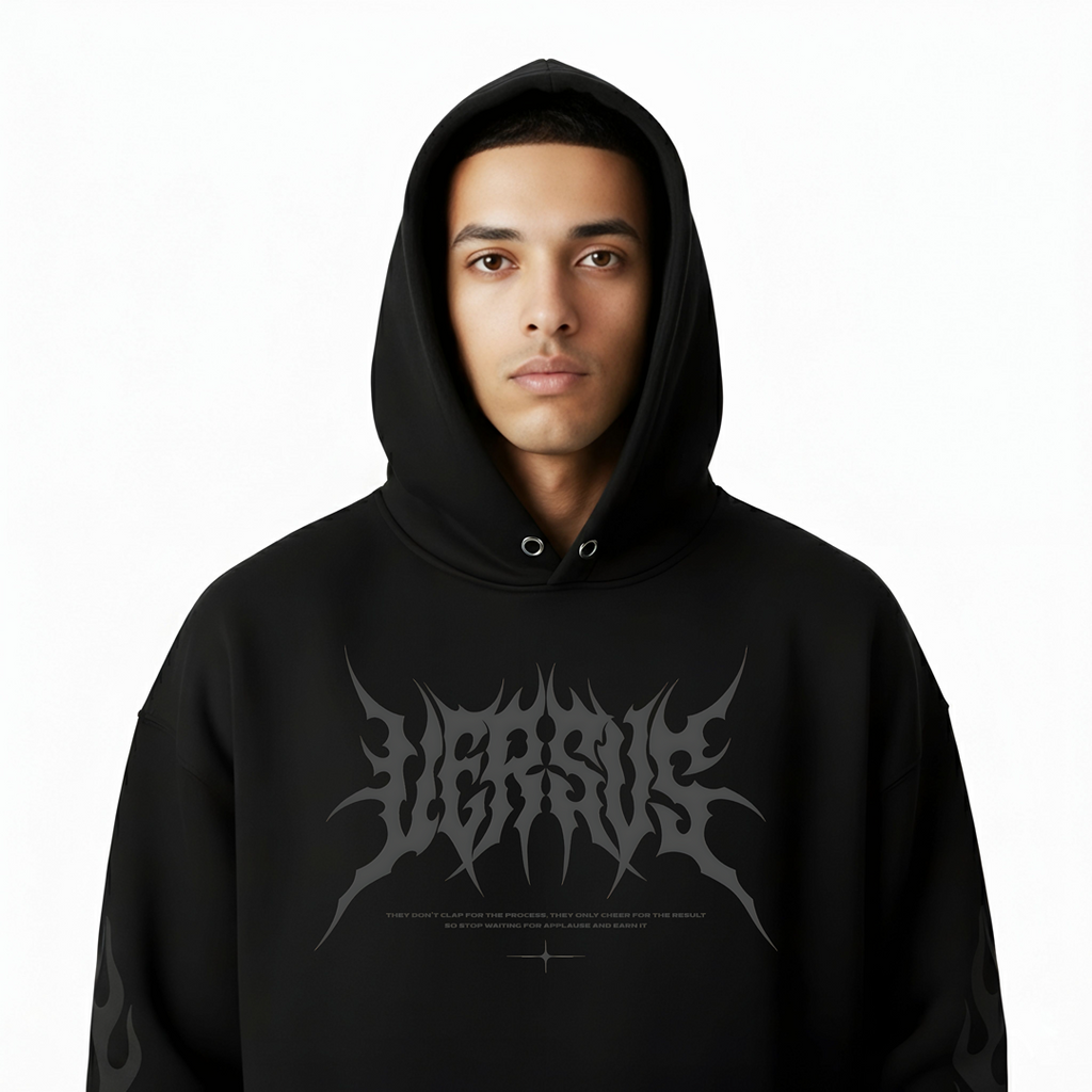 CHAOS OVERSIZED 450GSM BLACK HOODIE